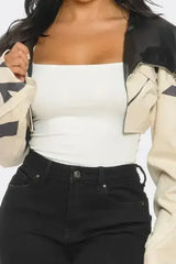 Two-Tone Puff Sleeve Bomber Jacket - Femstylo