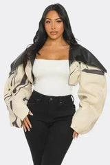 Two-Tone Puff Sleeve Bomber Jacket - Femstylo