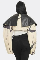 Two-Tone Puff Sleeve Bomber Jacket - Femstylo