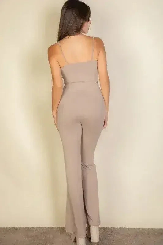 Solid Sleeveless Wide Leg Jumpsuit - Femstylo