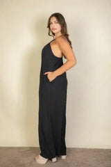Plus Spaghetti strap solid wide jumpsuit - Femstylo