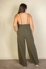 Plus Spaghetti strap solid wide jumpsuit - Femstylo