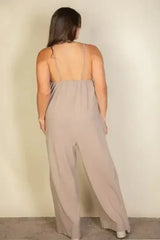Plus Spaghetti strap solid wide jumpsuit - Femstylo