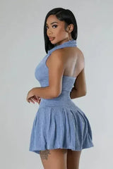 Sexy Romper Skirt – Halter Neck with Built-In Shorts - Femstylo