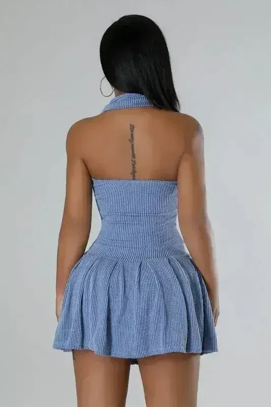 Sexy Romper Skirt – Halter Neck with Built-In Shorts - Femstylo