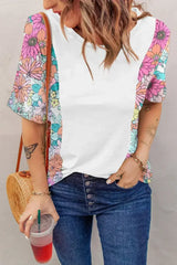 Floral Patchwork Top - Short Sleeve Summer Tee | Femstylo - Femstylo