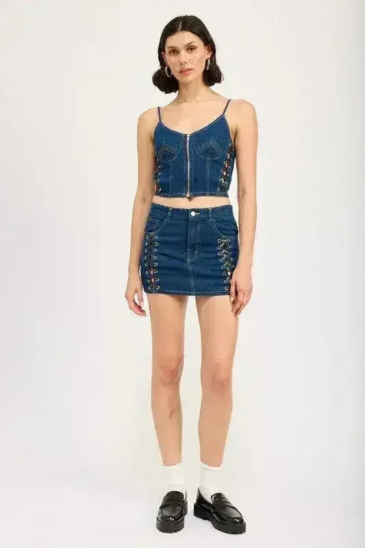 Lace Up Denim Mini Skirt for Women - 100% Cotton | Femstylo - Femstylo
