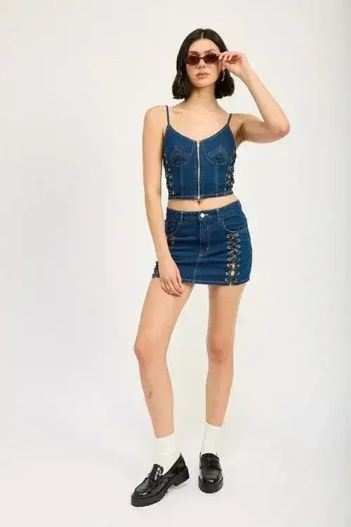 Lace Up Denim Mini Skirt for Women - 100% Cotton | Femstylo - Femstylo