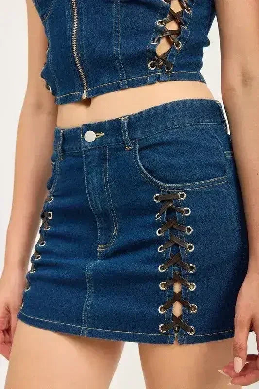 Lace Up Denim Mini Skirt for Women - 100% Cotton | Femstylo - Femstylo