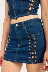 Lace Up Denim Mini Skirt for Women - 100% Cotton | Femstylo - Femstylo