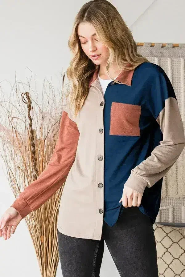 Color Block Button-Down Shirt - Modern Contrast Top | Femstylo - Femstylo
