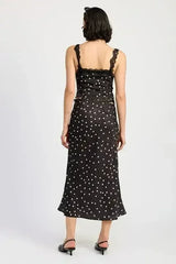 SATIN MIDI SKIRT WITH LACE TRIM - Femstylo