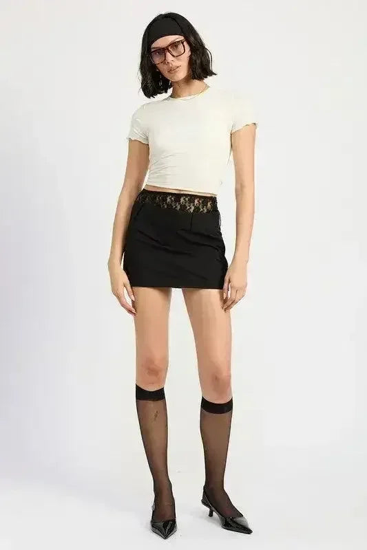 PEAKABOO LACE TRIM MIN SKIRT - Femstylo