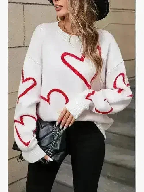 White & Red Heart Sweater – Playful Valentine’s Style - Femstylo