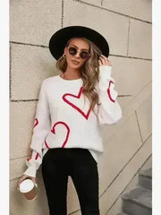 White & Red Heart Sweater – Playful Valentine’s Style - Femstylo