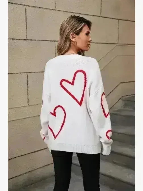 White & Red Heart Sweater – Playful Valentine’s Style - Femstylo