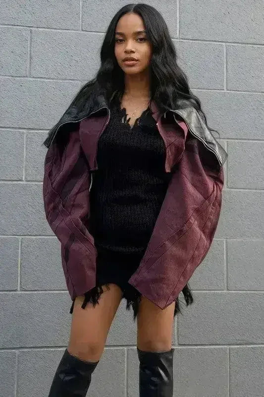 Two-Tone Puff Sleeve Bomber Jacket - Femstylo