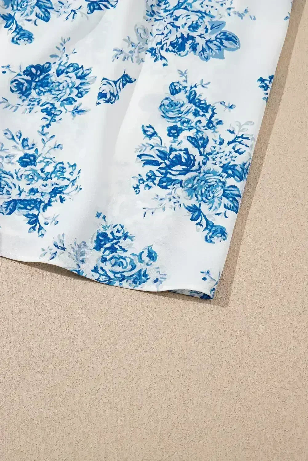 Sky Blue Floral Print Smocked Knot Shoulder Sleeveless Midi Dress - Femstylo