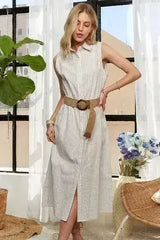 ADORA Striped Button Down Sleeveless Midi Dress - Femstylo