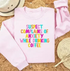 Suspect Anxiety Drinking Coffee Crew Sweatshirt - Femstylo