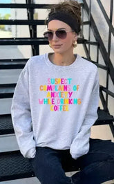 Suspect Anxiety Drinking Coffee Crew Sweatshirt - Femstylo