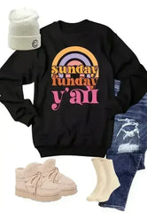Rainbow Sunday Funday Graphic Crew Sweatshirt - Femstylo