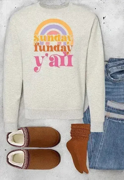 Rainbow Sunday Funday Graphic Crew Sweatshirt - Femstylo