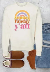 Rainbow Sunday Funday Graphic Crew Sweatshirt - Femstylo