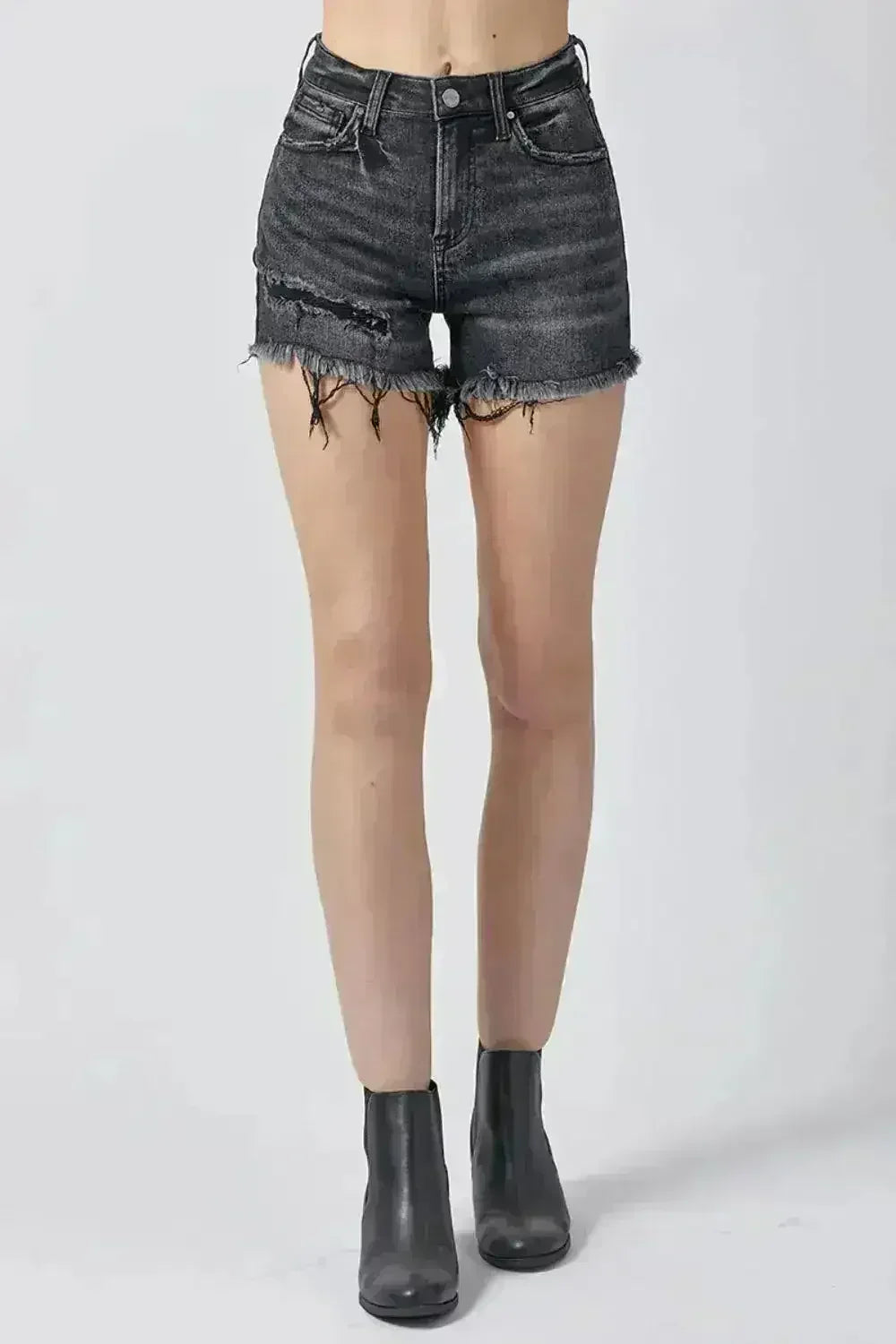 RISEN Raw Hem Denim Shorts with Pockets - Femstylo