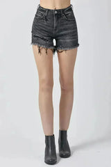 RISEN Raw Hem Denim Shorts with Pockets - Femstylo