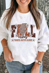 White FALL THANKFUL GRATEFUL BLESSED Graphic Drop Shoulder Sweatshirt - Femstylo