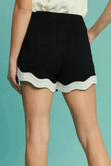 Umgee Full Size Color Blocked Scalloped Hem Shorts Plus Size - Femstylo