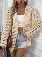 Openwork Open Front Long Sleeve Cardigan - Femstylo
