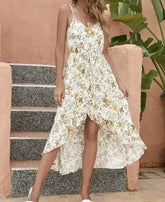 Elegant Floral Midi Dress with Adjustable Straps - Femstylo