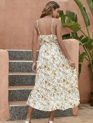 Elegant Floral Midi Dress with Adjustable Straps - Femstylo