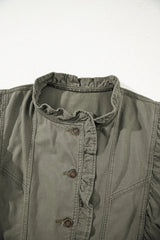 Green Bay Ruffle Plain Denim Jacket Vest
