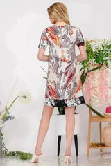 Celeste Full Size Paisley Print Short Sleeve Mini Dress with Pockets - Femstylo