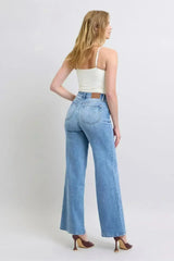 Judy Blue Wide Leg Jeans – High Waist w/ Pockets | 93% Cotton Blend - Femstylo