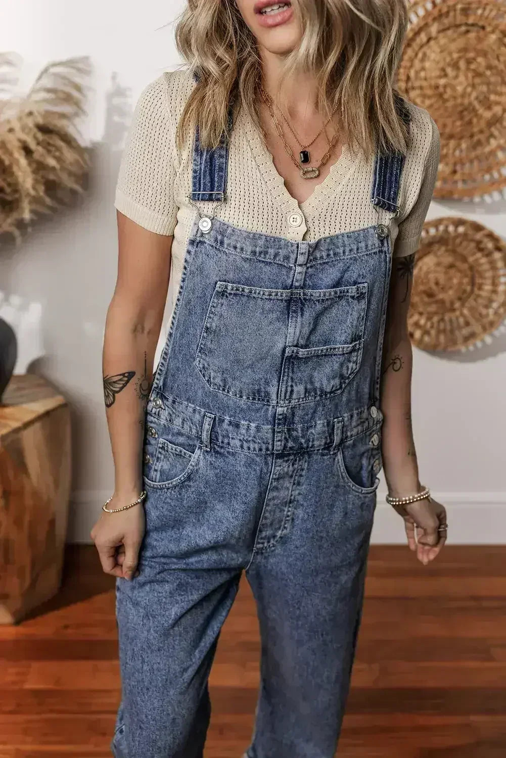 Sail Blue Straight Leg Pockets Denim Bib Overall - Femstylo