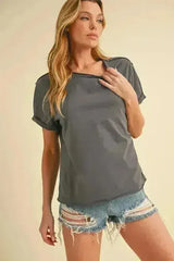 Aemi + Co Exposed Seam Round Neck Short Sleeve T-Shirt - Femstylo