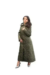 Quilted Single Breasted Longline Hooded Coat - Femstylo