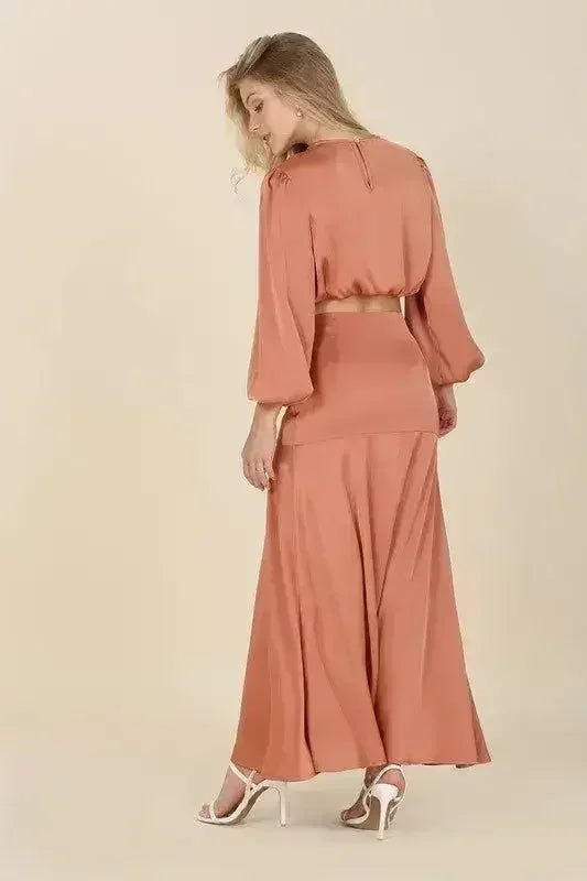 Dressed up satin two-piece mermaid dress set - Femstylo