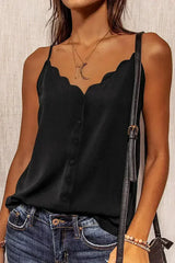 Black Spaghetti Straps Buttoned V Neck Vest - Femstylo