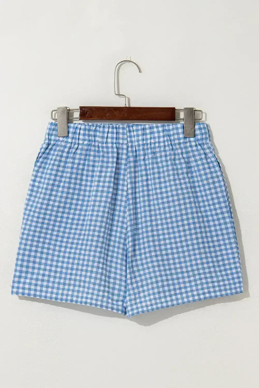 Blue Vintage Gingham Print High Waisted Loose Shorts - Femstylo