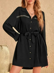 Collared Mini Dress - Rhinestone Accent Dress | Femstylo - Femstylo