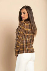Brown Plaid Chiarana Blazer - Mustard Accents | Italian Made - Femstylo