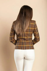 Brown Plaid Chiarana Blazer - Mustard Accents | Italian Made - Femstylo