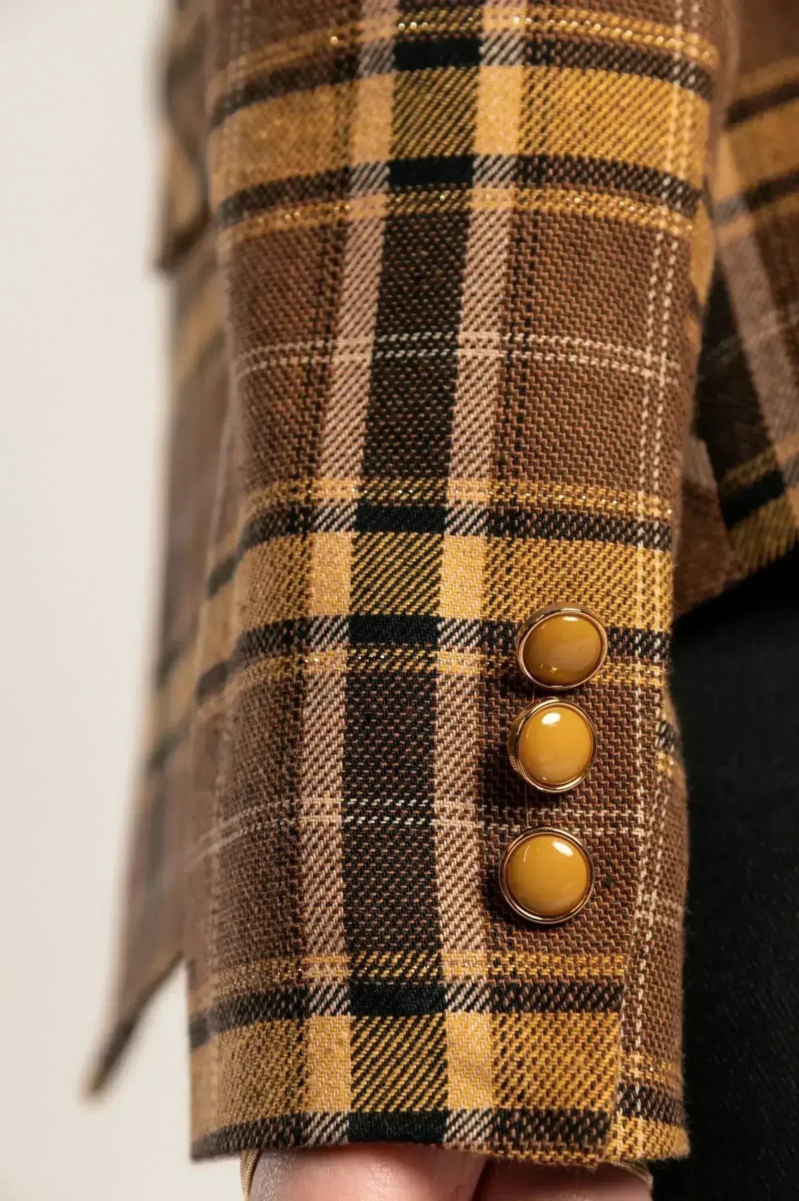 Brown Plaid Chiarana Blazer - Mustard Accents | Italian Made - Femstylo