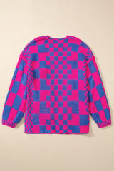 Taupe Colorblock Checked Open Front Knitted Cardigan