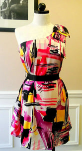 One Shoulder Belted Printed Dress - Femstylo